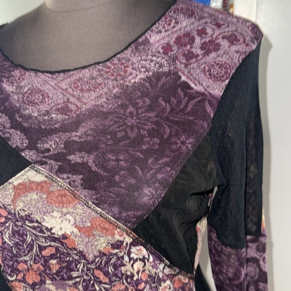 J Jill Patchwork Mesh Stretch Ling Sleeve Top SZ Small Petite - Picture 2 of 6